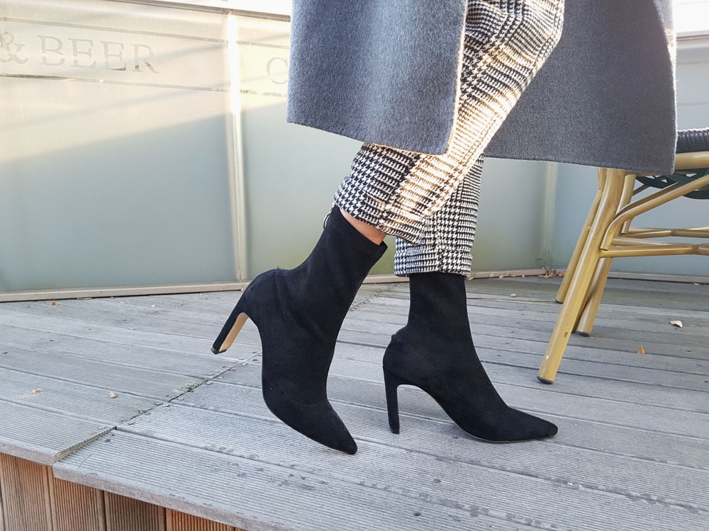 Suede Socks Span Ring Zip Ankle Boots 9cm Black Br