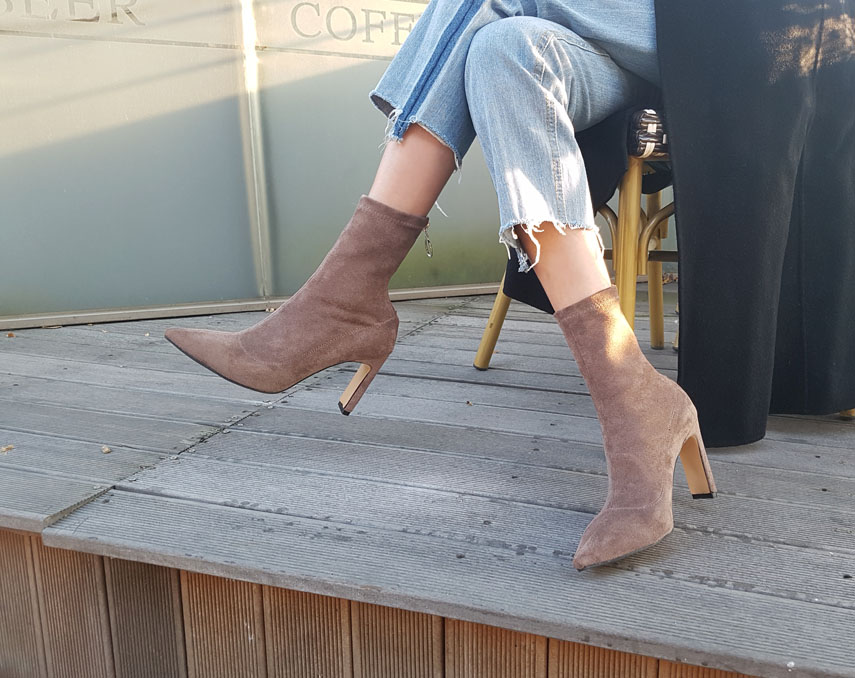 Suede Socks Span Ring Zip Ankle Boots 9cm Black Br