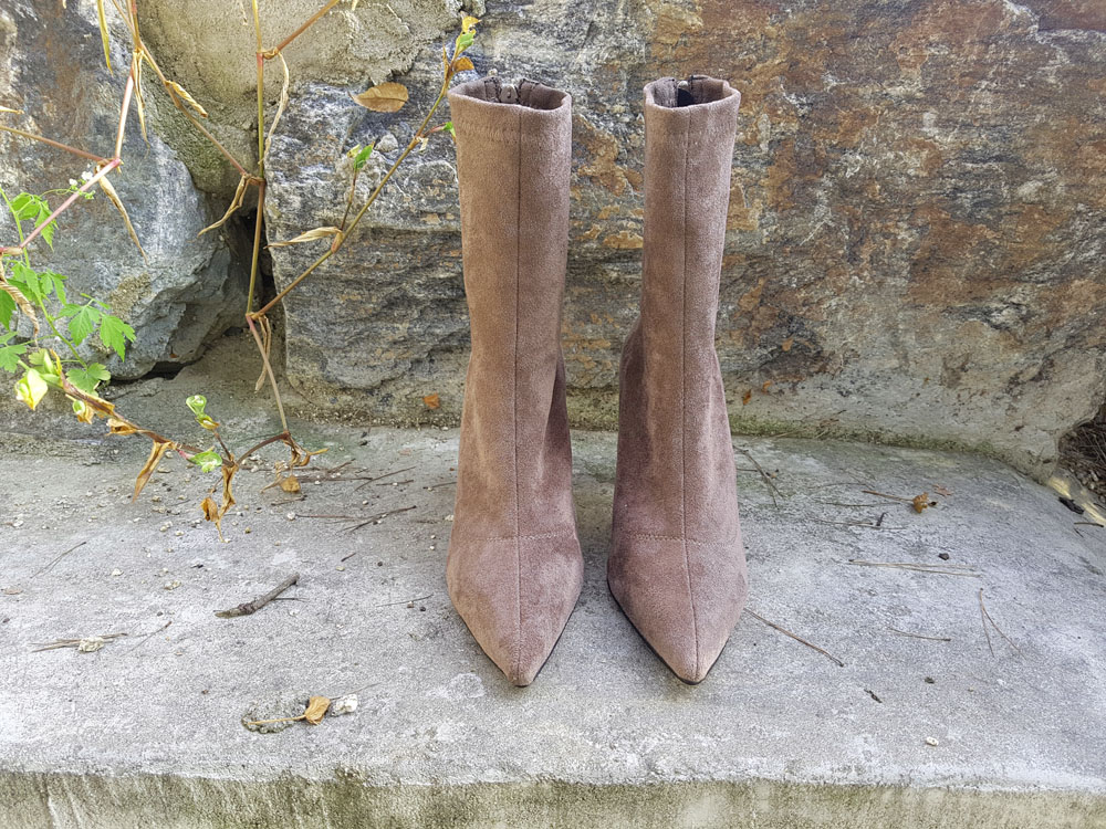 Suede Socks Span Ring Zip Ankle Boots 9cm Black Br