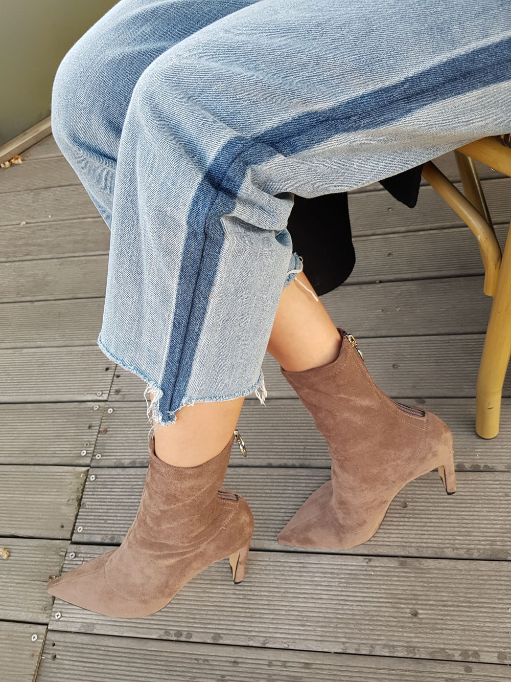 Suede Socks Span Ring Zip Ankle Boots 9cm Black Br