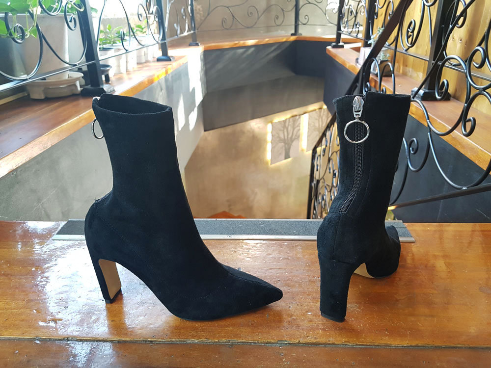 Suede Socks Span Ring Zip Ankle Boots 9cm Black Br