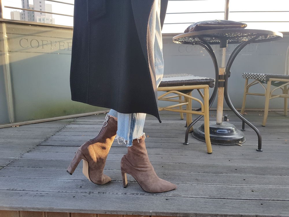 Suede Socks Span Ring Zip Ankle Boots 9cm Black Br