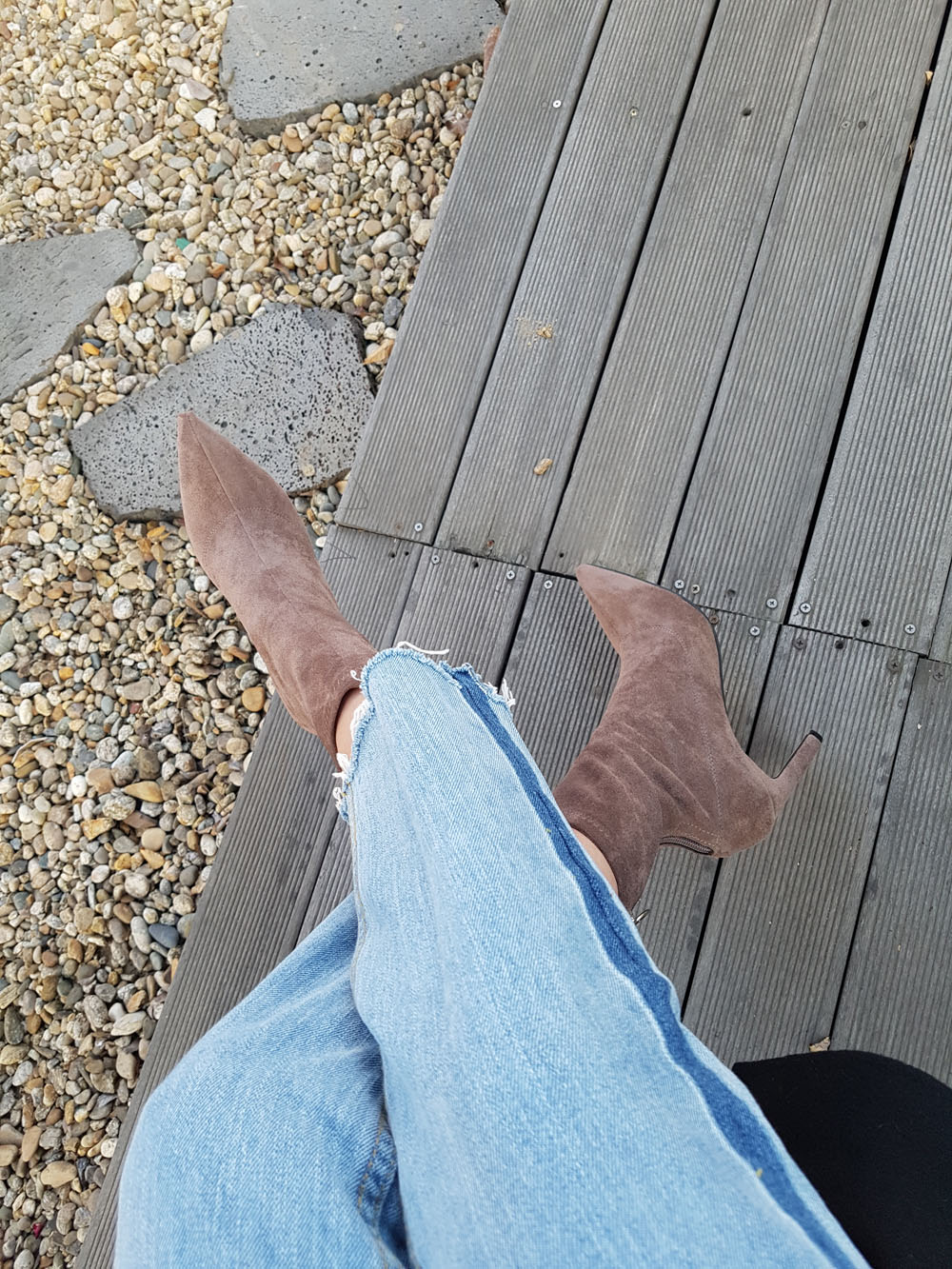 Suede Socks Span Ring Zip Ankle Boots 9cm Black Br