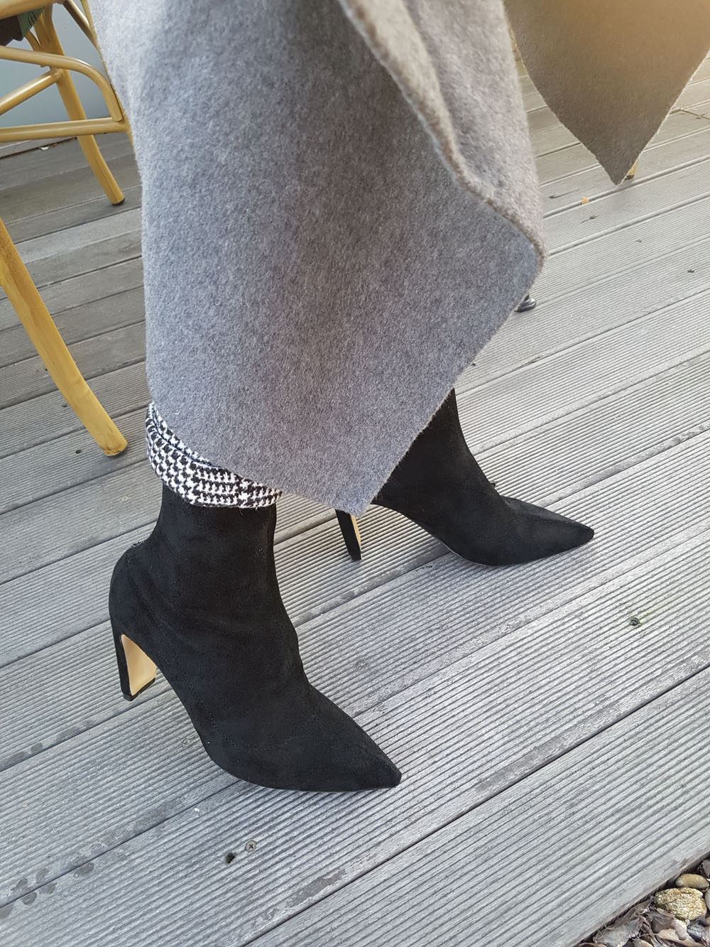 Suede Socks Span Ring Zip Ankle Boots 9cm Black Br