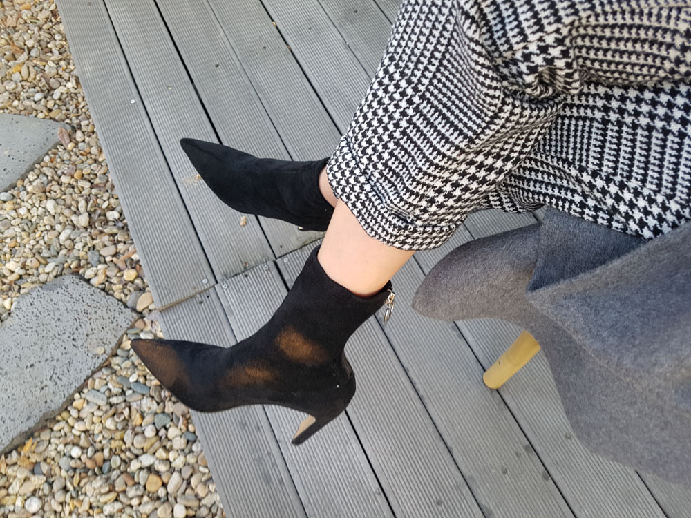 Suede Socks Span Ring Zip Ankle Boots 9cm Black Br