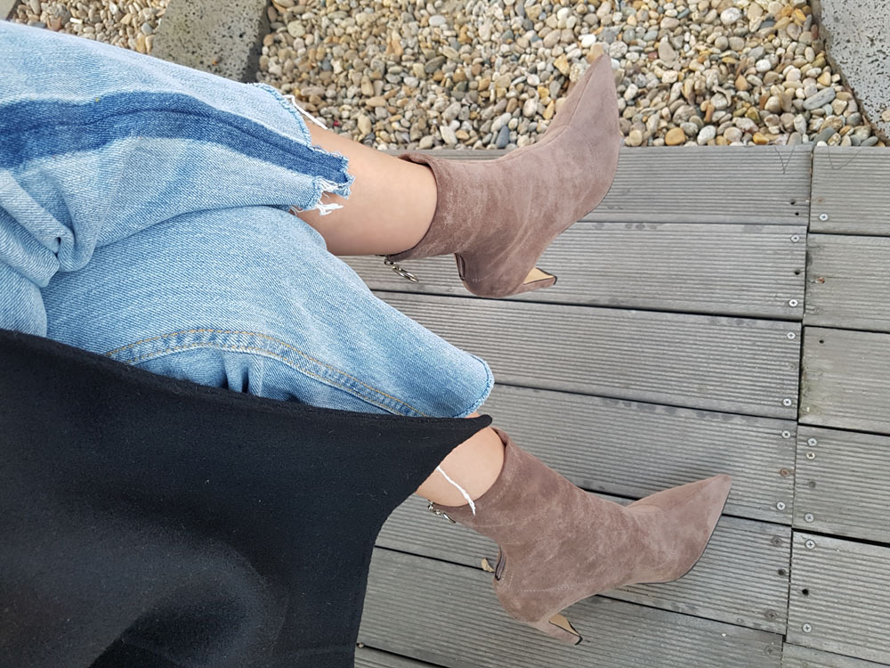 Suede Socks Span Ring Zip Ankle Boots 9cm Black Br