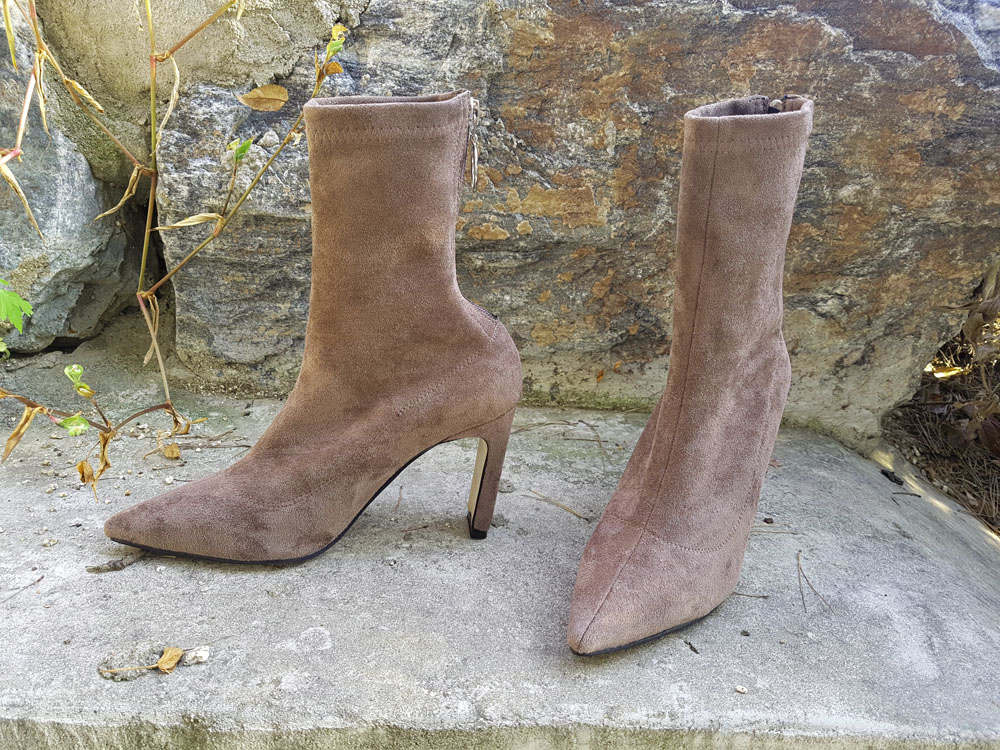 Suede Socks Span Ring Zip Ankle Boots 9cm Black Br