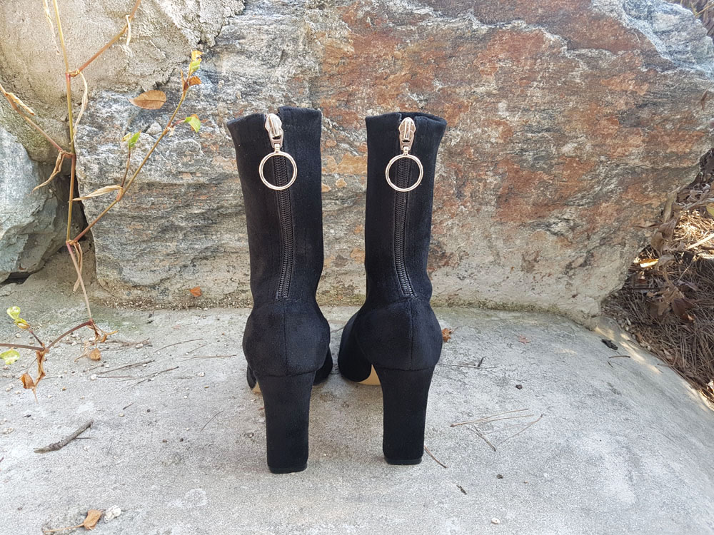 Suede Socks Span Ring Zip Ankle Boots 9cm Black Br