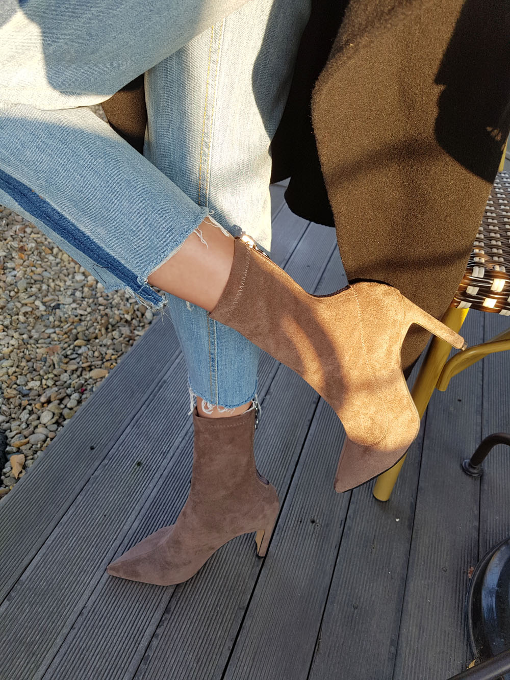 Suede Socks Span Ring Zip Ankle Boots 9cm Black Br