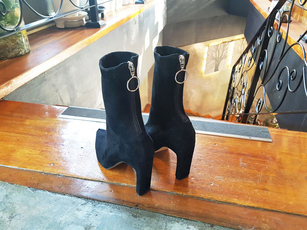 Suede Socks Span Ring Zip Ankle Boots 9cm Black Br