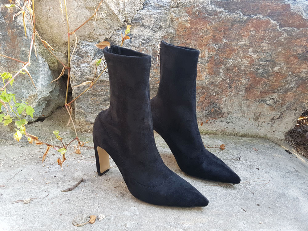 Suede Socks Span Ring Zip Ankle Boots 9cm Black Br