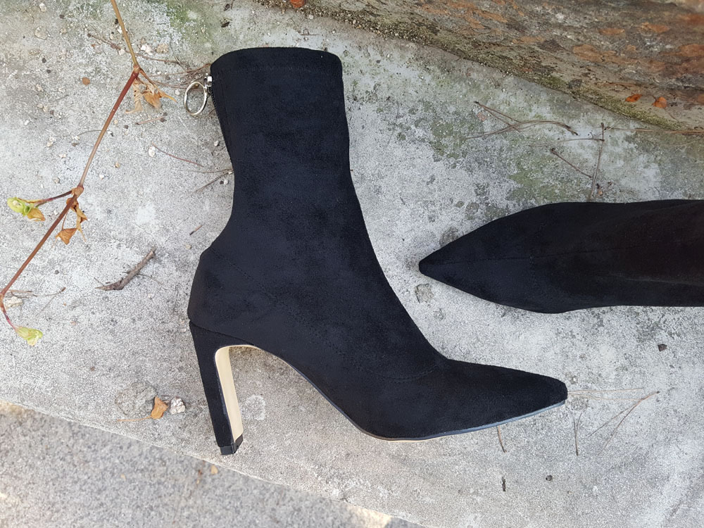 Suede Socks Span Ring Zip Ankle Boots 9cm Black Br