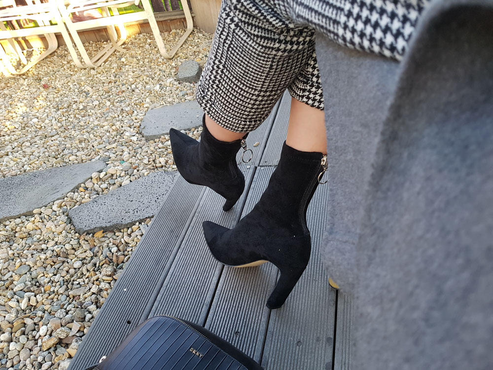 Suede Socks Span Ring Zip Ankle Boots 9cm Black Br