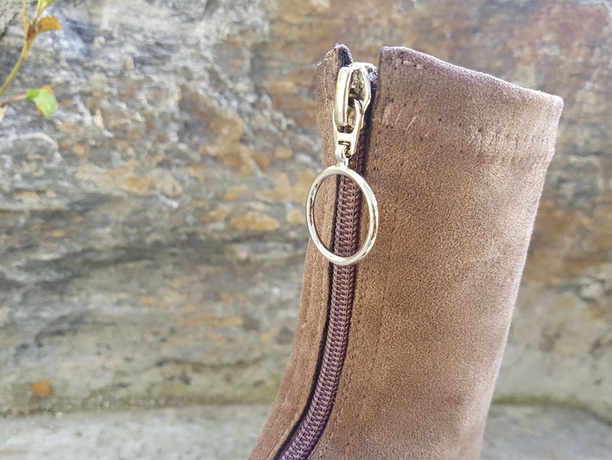 Suede Socks Span Ring Zip Ankle Boots 9cm Black Br