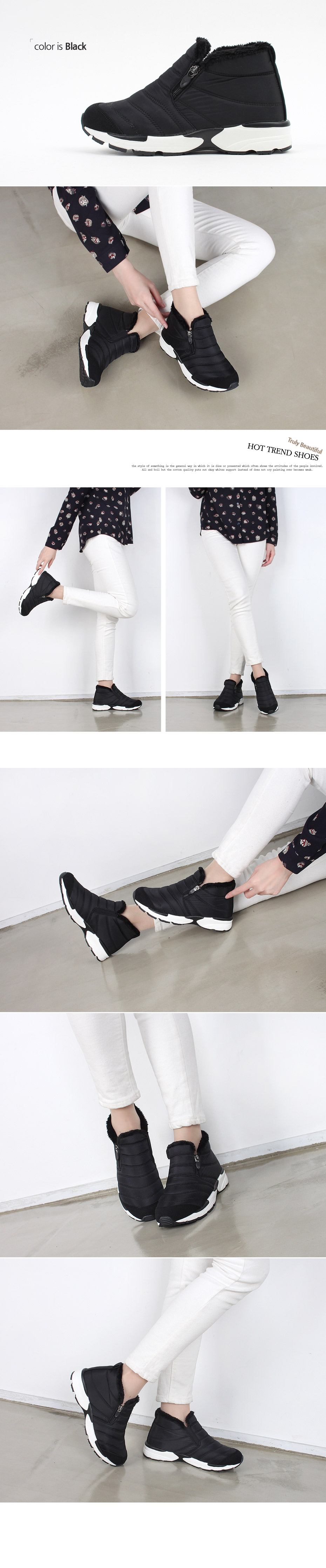 4cm height padded slip-on warm-necked zipper warm 