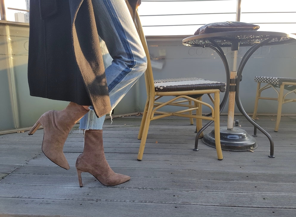 Suede Socks Span Ring Zip Ankle Boots 9cm Black Br