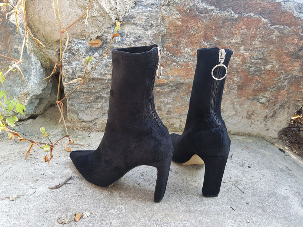 Suede Socks Span Ring Zip Ankle Boots 9cm Black Br