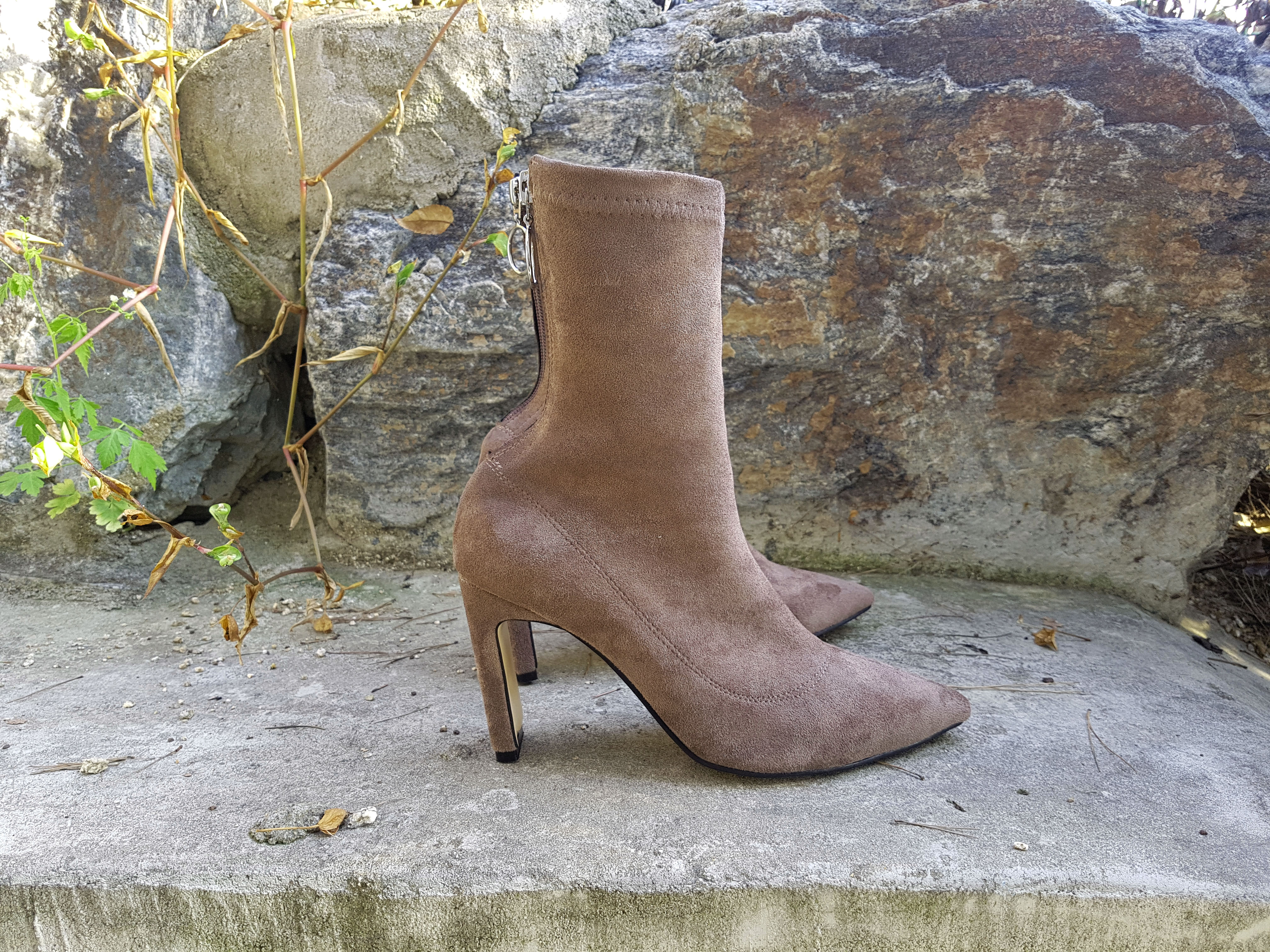 Suede Socks Span Ring Zip Ankle Boots 9cm Black Br