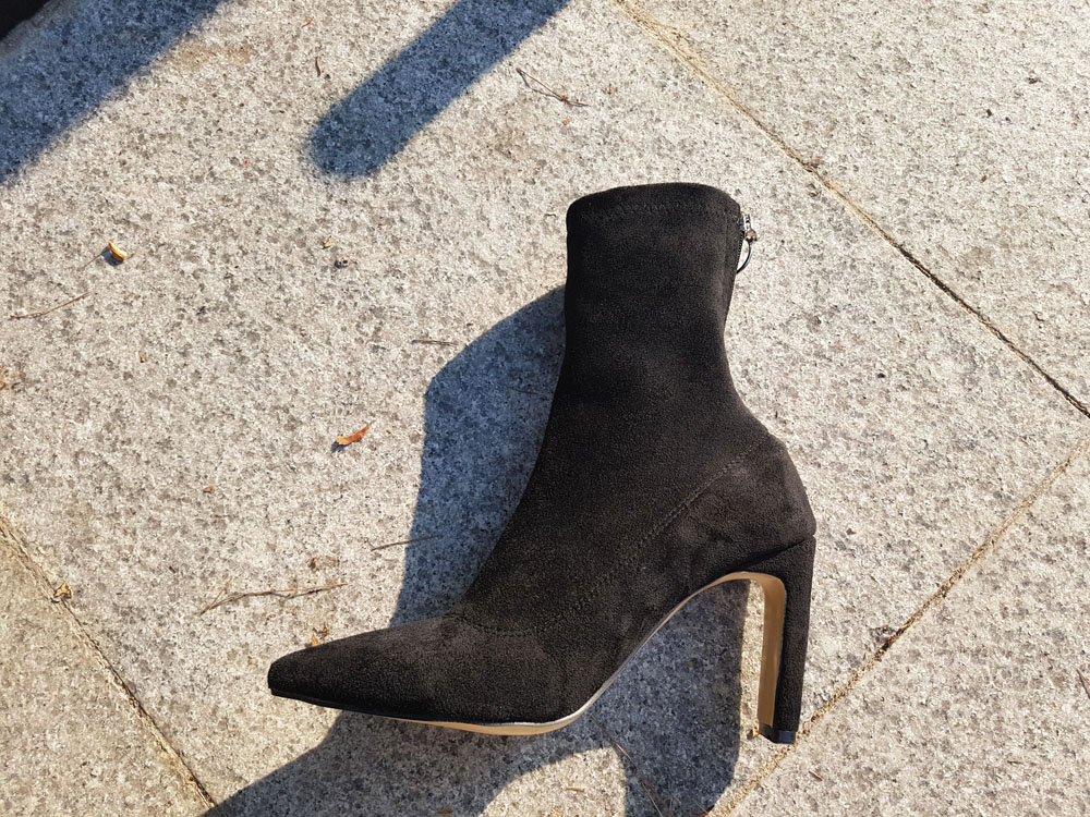 Suede Socks Span Ring Zip Ankle Boots 9cm Black Br