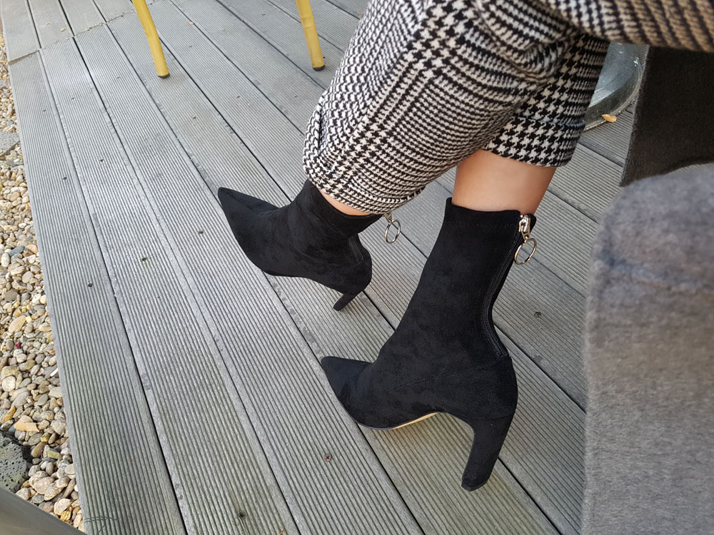 Suede Socks Span Ring Zip Ankle Boots 9cm Black Br