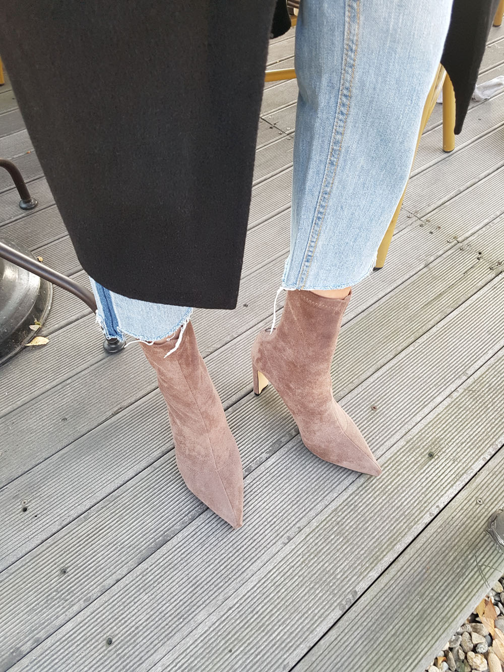 Suede Socks Span Ring Zip Ankle Boots 9cm Black Br