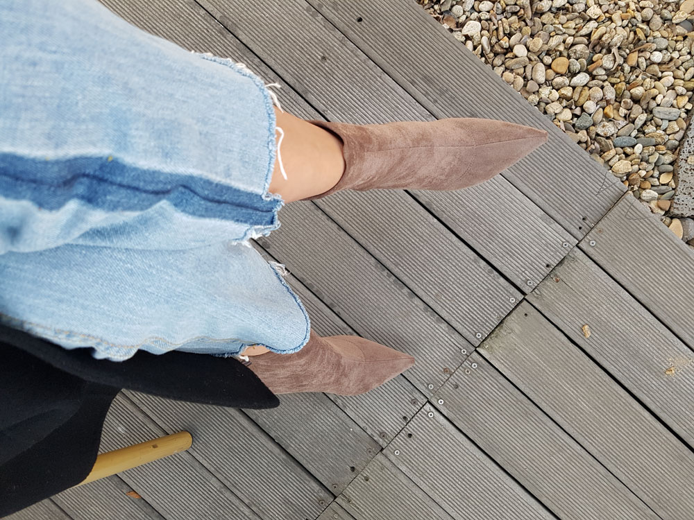 Suede Socks Span Ring Zip Ankle Boots 9cm Black Br