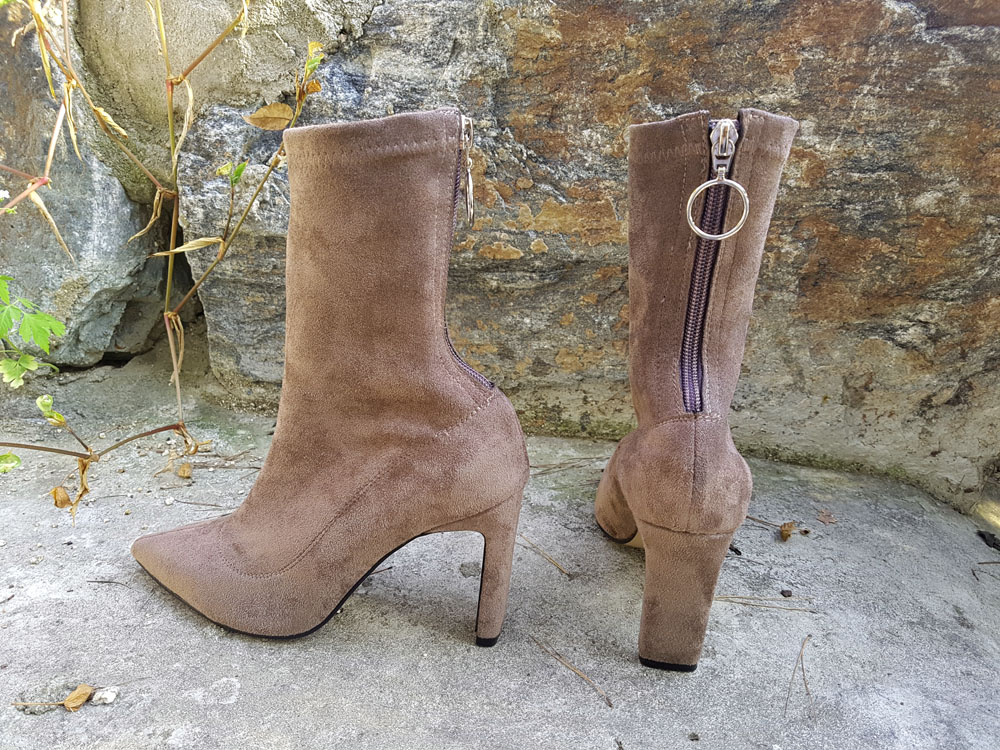 Suede Socks Span Ring Zip Ankle Boots 9cm Black Br