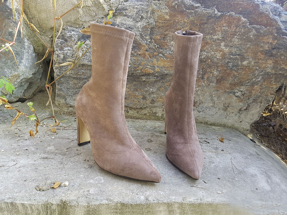 Suede Socks Span Ring Zip Ankle Boots 9cm Black Br