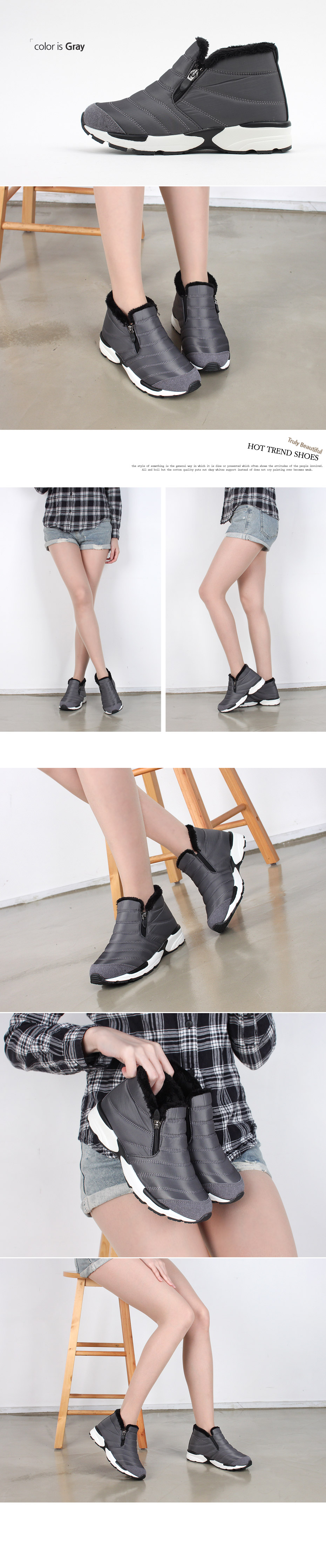 4cm height padded slip-on warm-necked zipper warm 