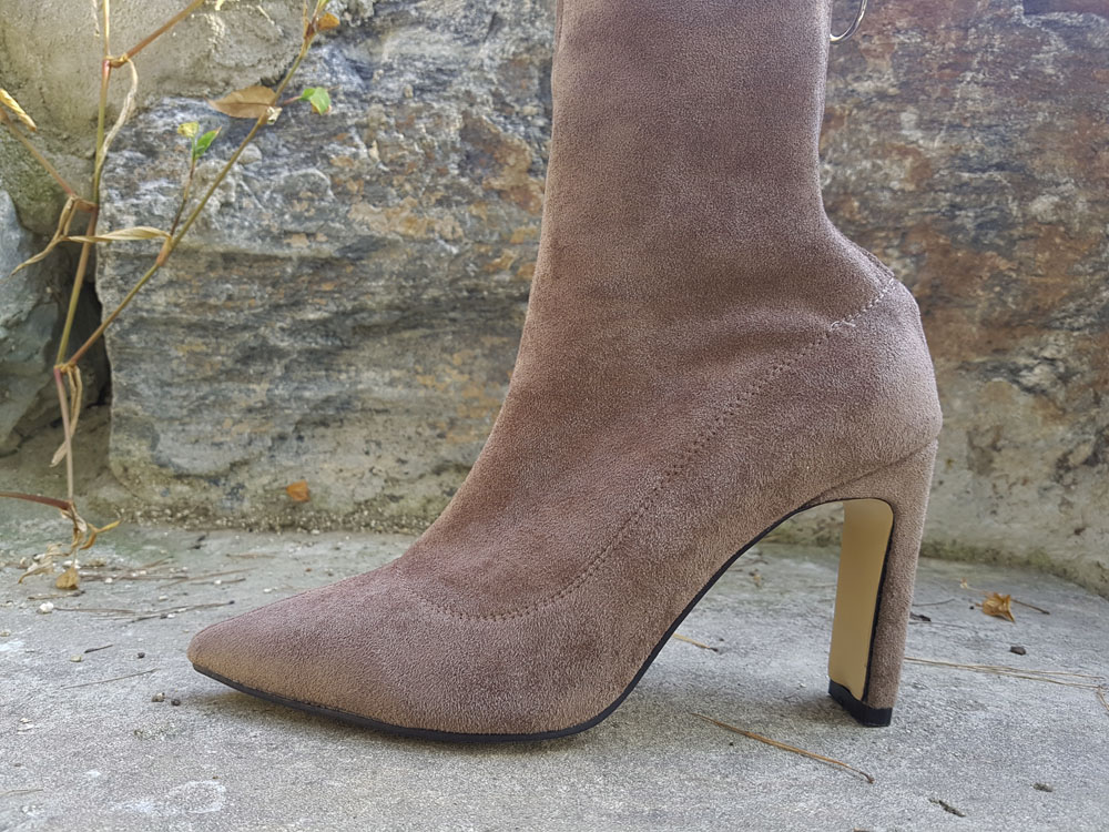 Suede Socks Span Ring Zip Ankle Boots 9cm Black Br