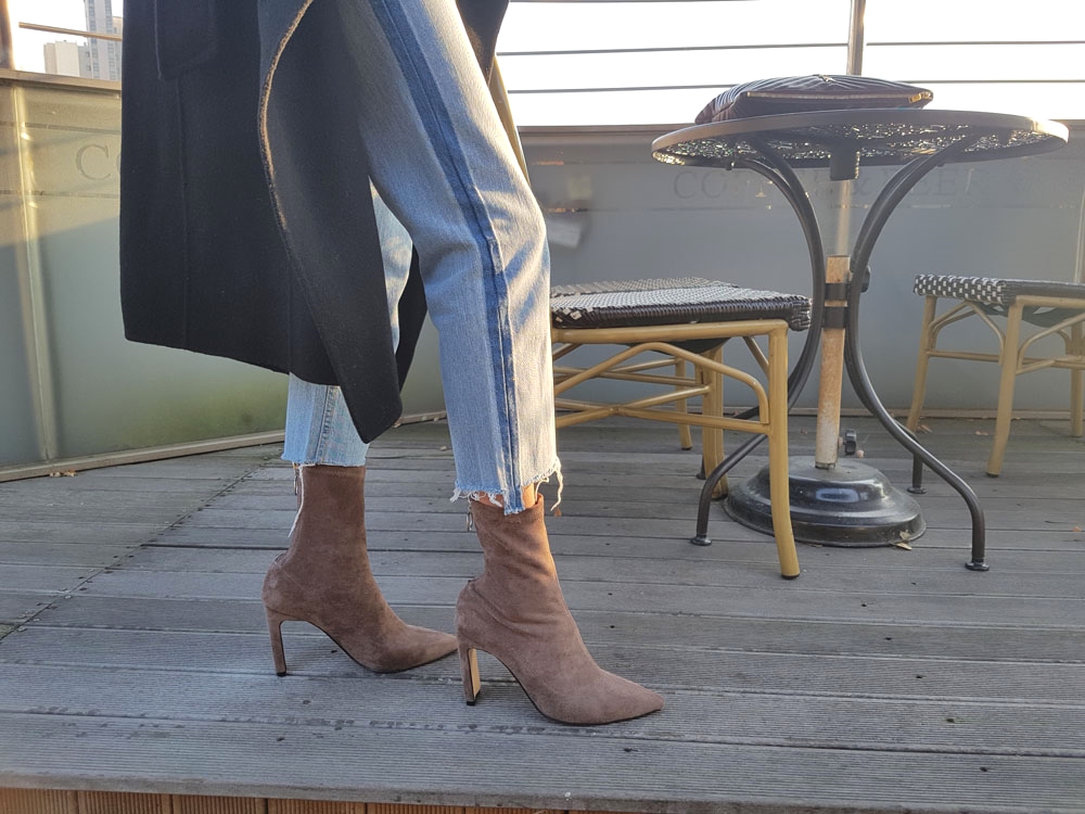 Suede Socks Span Ring Zip Ankle Boots 9cm Black Br