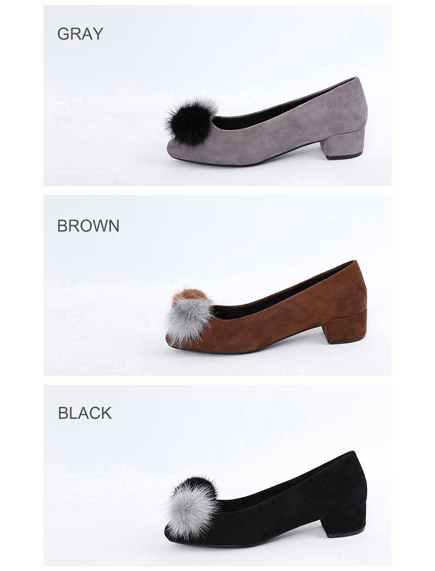 Lining Brushed Bubble Fur Suede Pumps 3cm Fur Trim