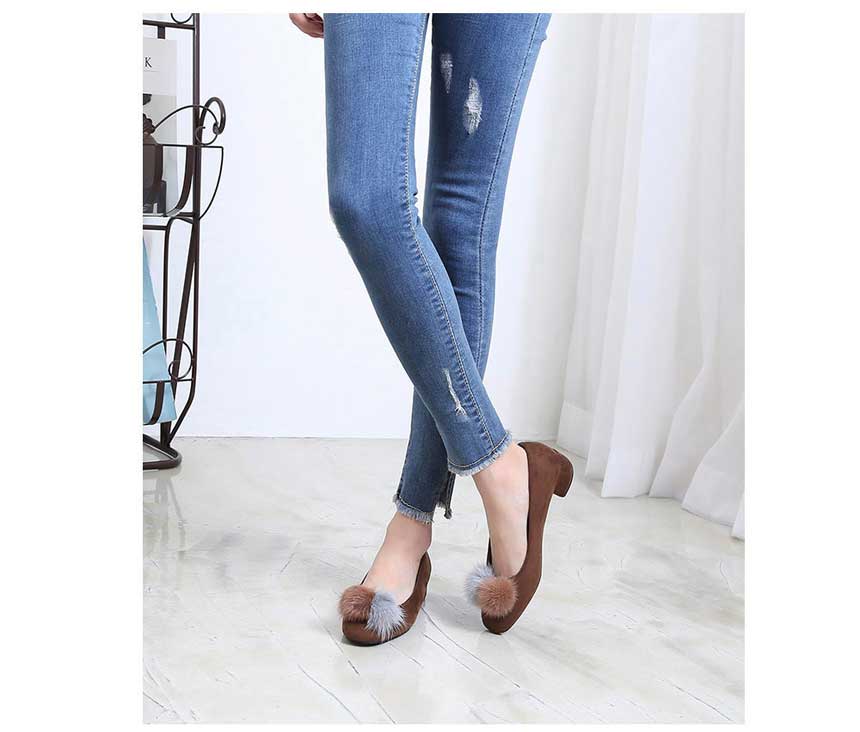 Lining Brushed Bubble Fur Suede Pumps 3cm Fur Trim