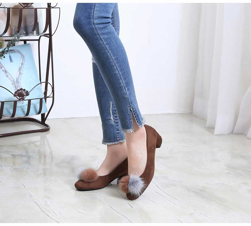 Lining Brushed Bubble Fur Suede Pumps 3cm Fur Trim