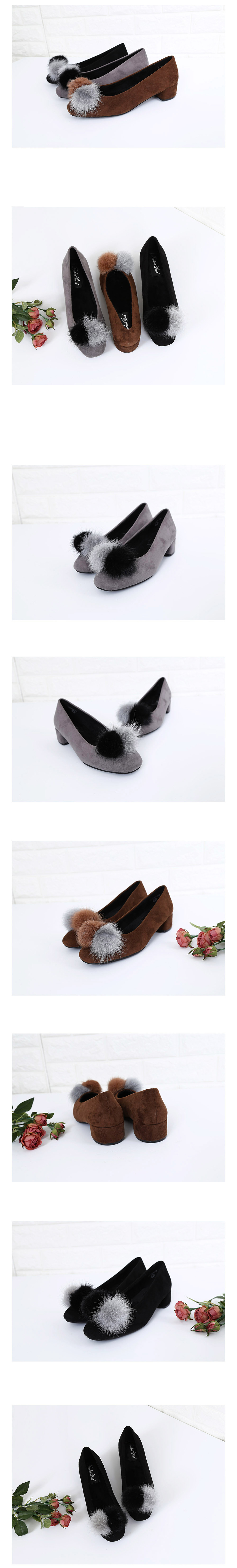 Lining Brushed Bubble Fur Suede Pumps 3cm Fur Trim