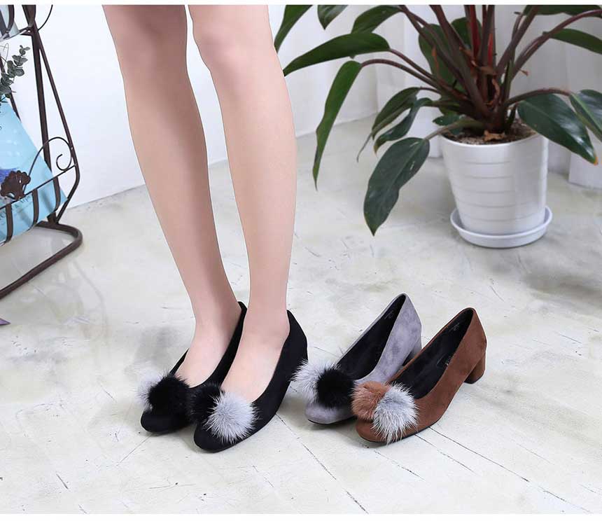 Lining Brushed Bubble Fur Suede Pumps 3cm Fur Trim