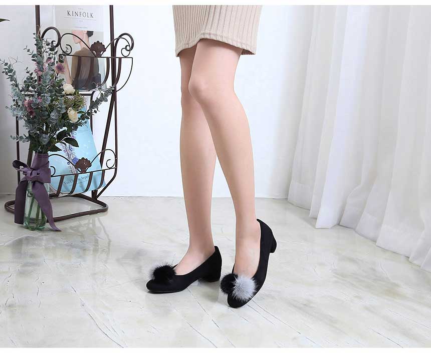 Lining Brushed Bubble Fur Suede Pumps 3cm Fur Trim