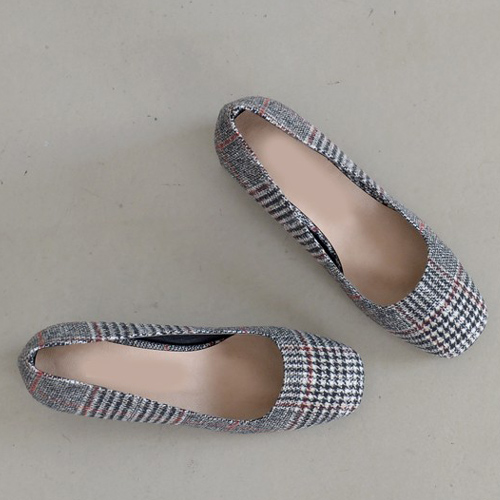 Check wool middle heel pumps 5cm women women's 
