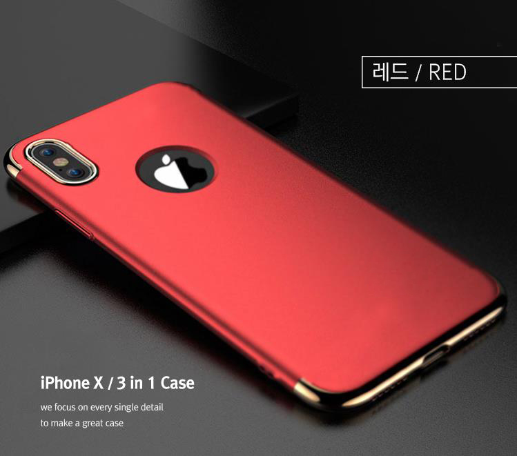 IPhone X Case Gold Line Hard Slim Metal Rose Red R