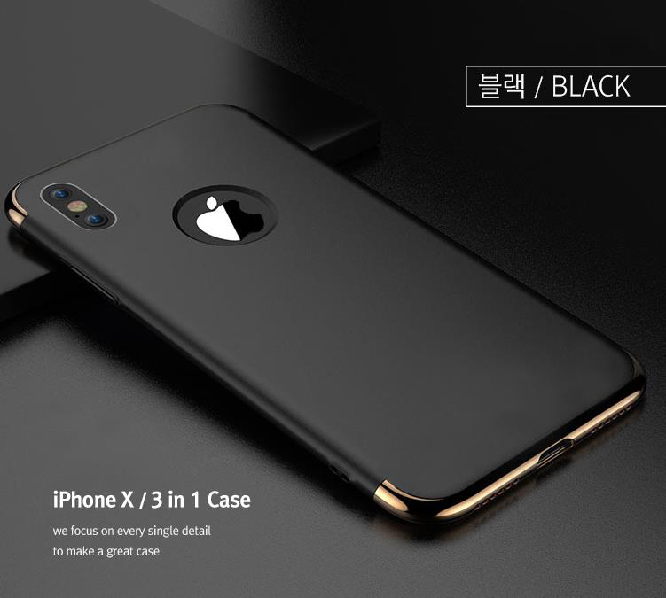 IPhone X Case Gold Line Hard Slim Metal Rose Red R