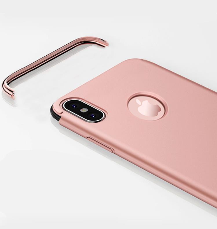 IPhone X Case Gold Line Hard Slim Metal Rose Red R