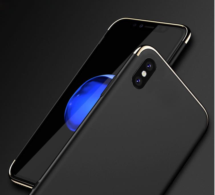 IPhone X Case Gold Line Hard Slim Metal Rose Red R