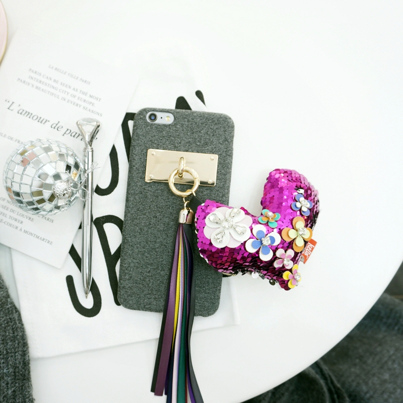 Unique Sequin iPhone Case X 8 Plus Fabric Keyring 