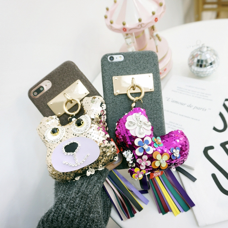 Unique Sequin iPhone Case X 8 Plus Fabric Keyring 