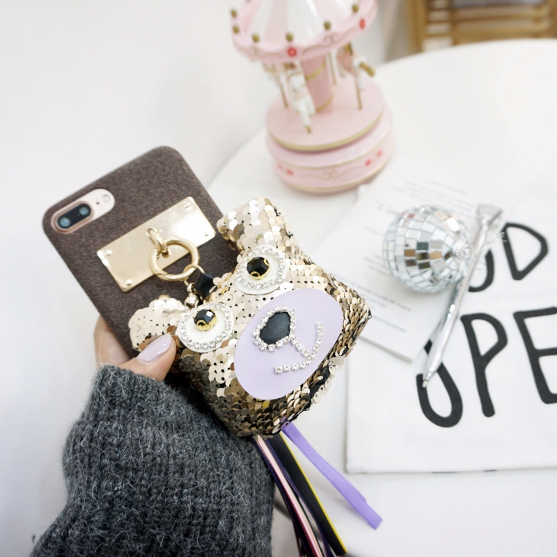 Unique Sequin iPhone Case X 8 Plus Fabric Keyring 