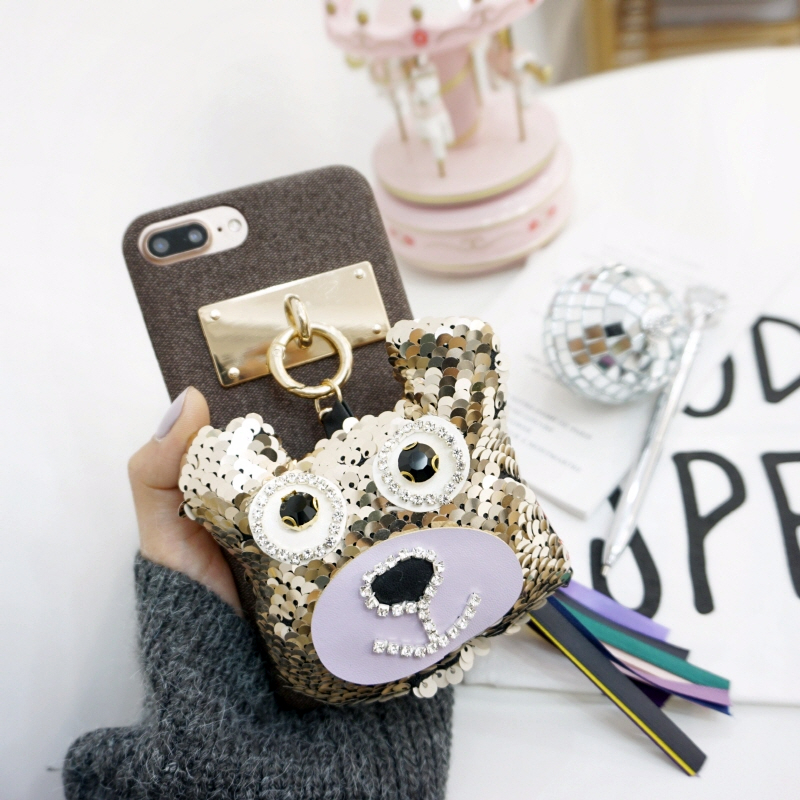 Unique Sequin iPhone Case X 8 Plus Fabric Keyring 