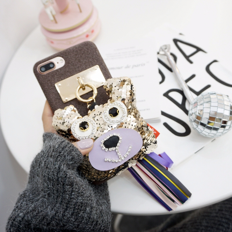 Unique Sequin iPhone Case X 8 Plus Fabric Keyring 