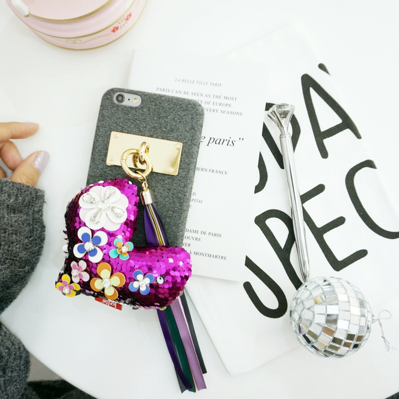 Unique Sequin iPhone Case X 8 Plus Fabric Keyring 