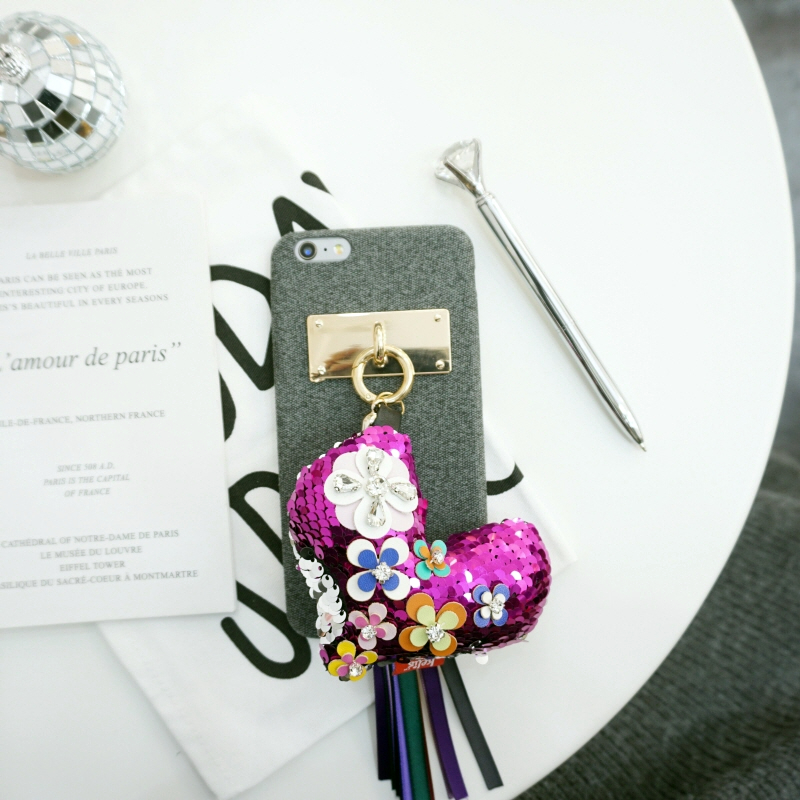 Unique Sequin iPhone Case X 8 Plus Fabric Keyring 