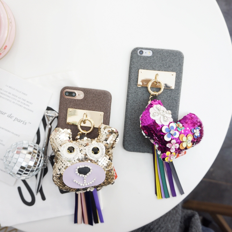 Unique Sequin iPhone Case X 8 Plus Fabric Keyring 